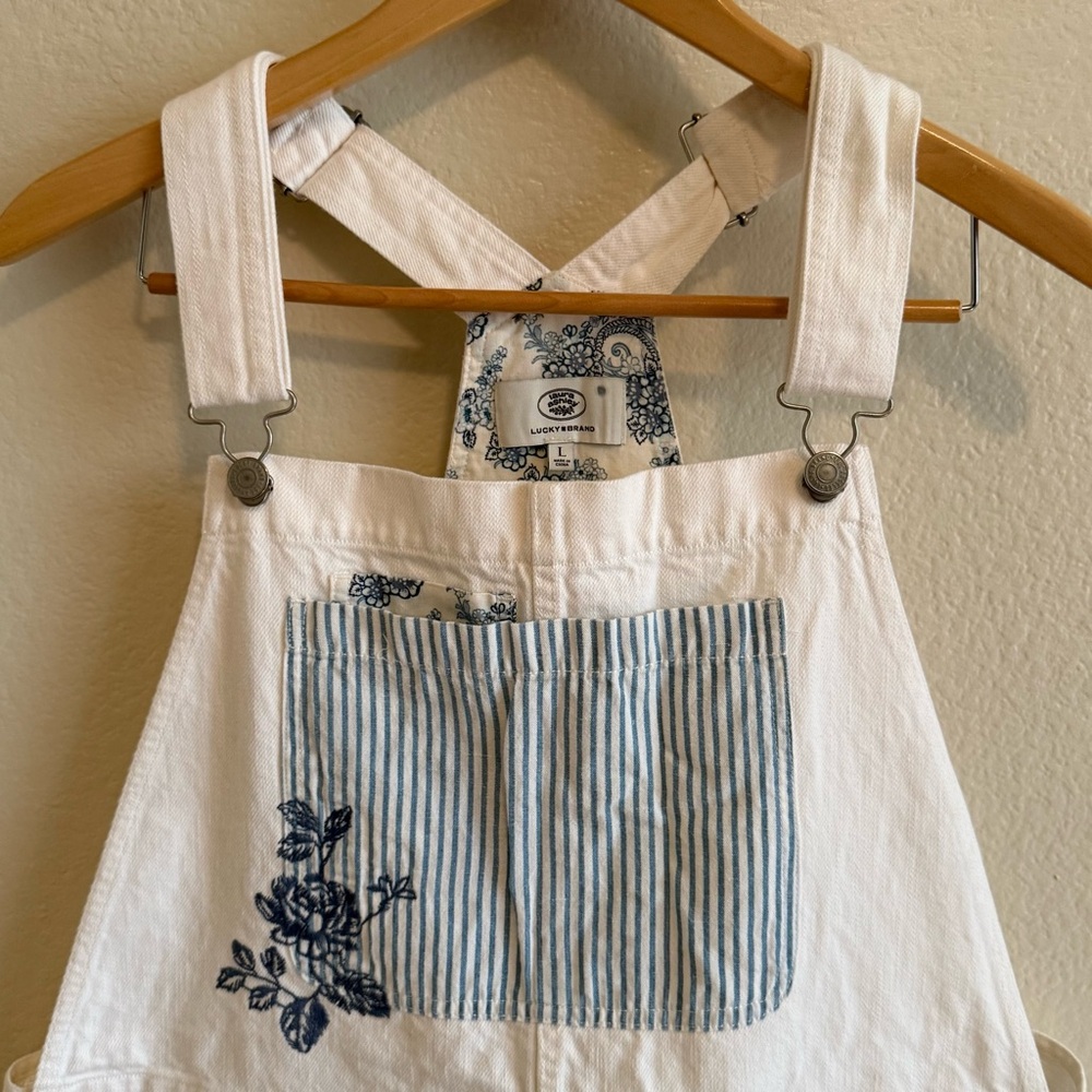 Lucky Brand White and Blue Striped Embroidered Jumpsuit Size L - Picture 4 of 8